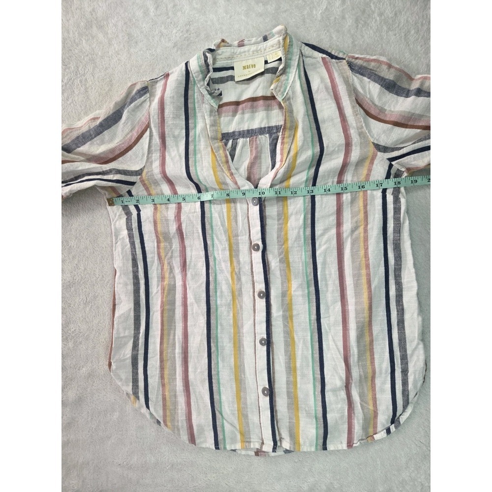 Maeve Anthropologie Boho Stripe Cotton Peasant Top Smocked Waist Size 6 - Picture 6 of 7